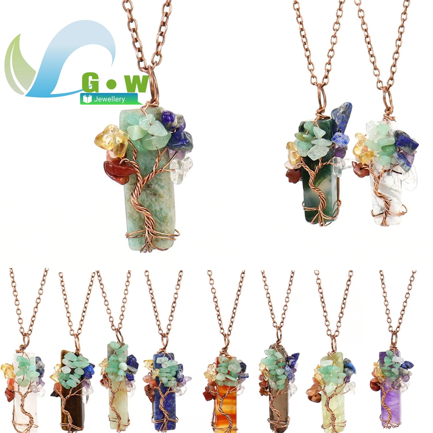 

Natural Amethyst Pendant Necklace Irregular Crystal Tree Of Life Design Crushed Stone Boho Healing Jewelry Gift For Women Girls