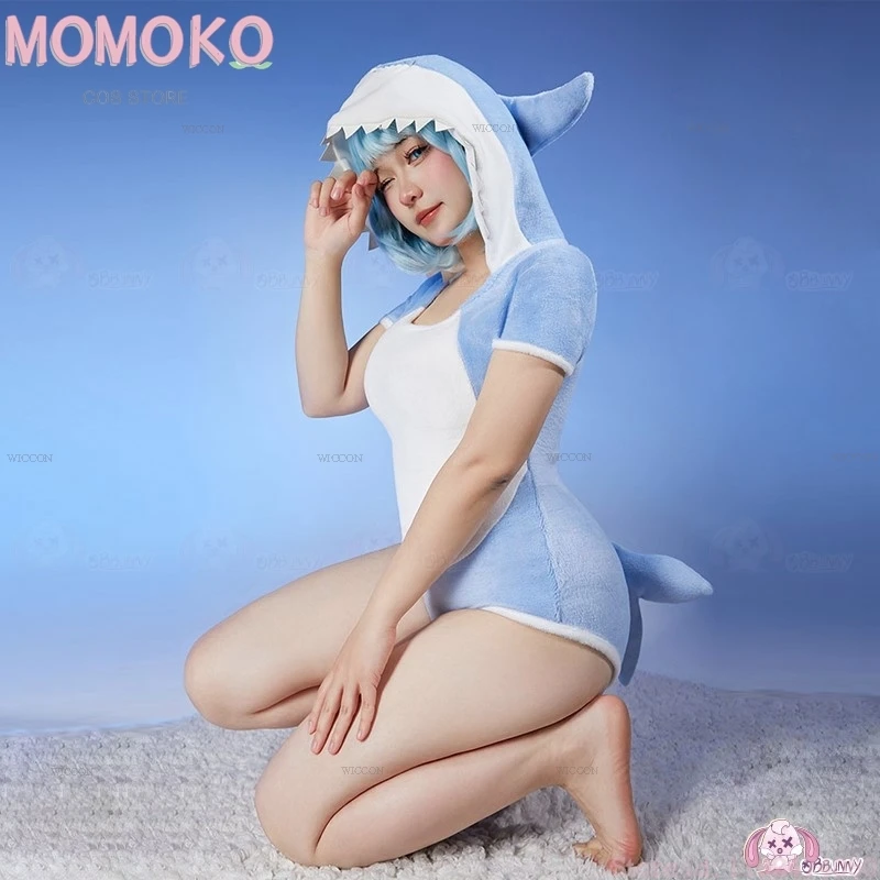 Gawr Gura-Chemise de nuit une pièce pour femme, Cutie Sharks, T64.Sexy Lingrie Cosplay Costume, Blue Kawaii, Halloween, Xmas Hooded Pyjamas