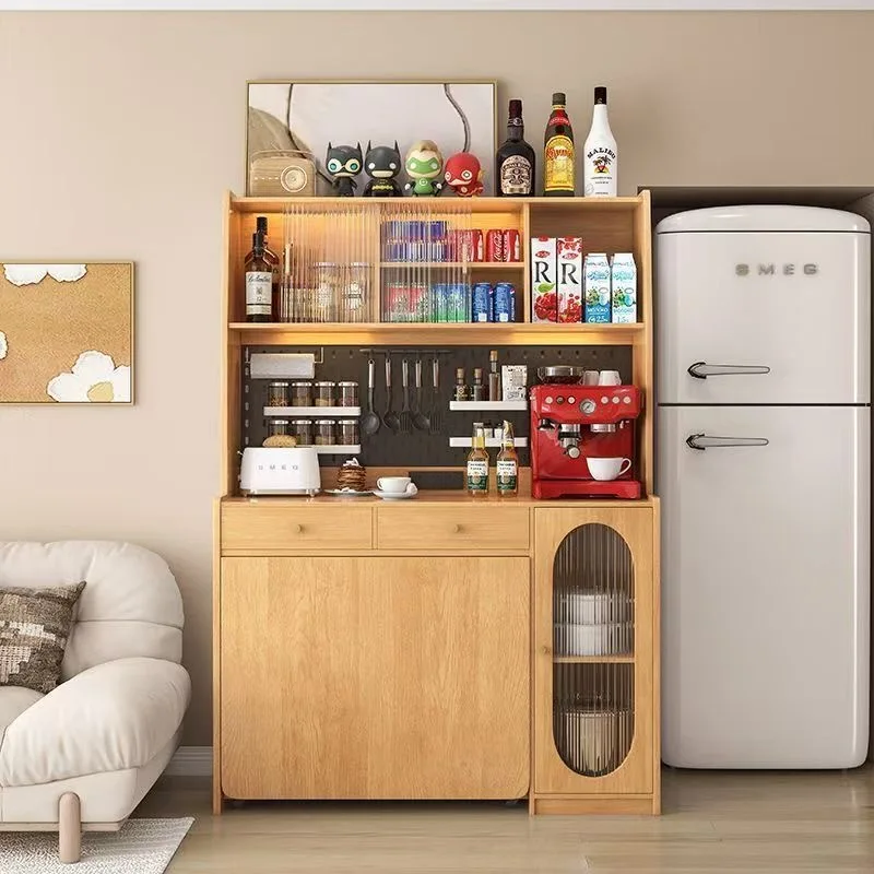 Side cabinet against the wall hole board with folding invisible dining table Small apartment side cabinet integrated dining