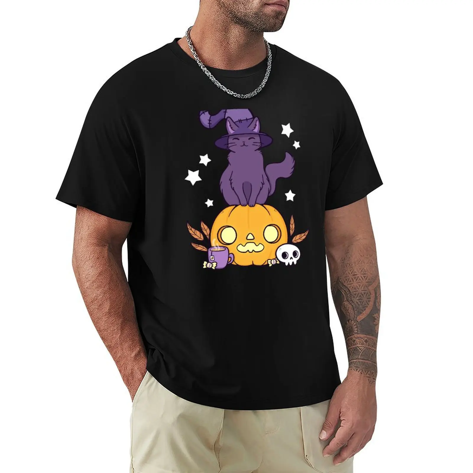 Pumpkin Cat // Black | Nikury T-Shirt cute tops graphics oversized graphic tee plain white t shirts men