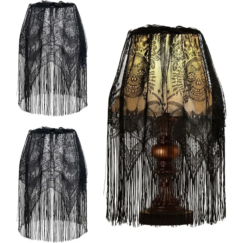 

Halloween Decor Lamp Shades, Lampshades Table Cover Decorations, 20 X 60 Inch Large Spider Web Lamp Shade Cover, Black Lace Cove