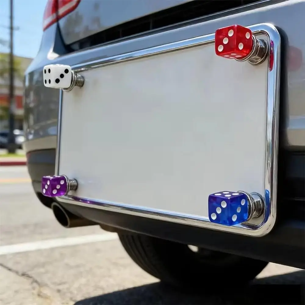4Pcs Creativity Dice License Plate Screws Anti Loosening Rust Resistant Dice Screws Frame Fastener Bolts Vehicle Accessories
