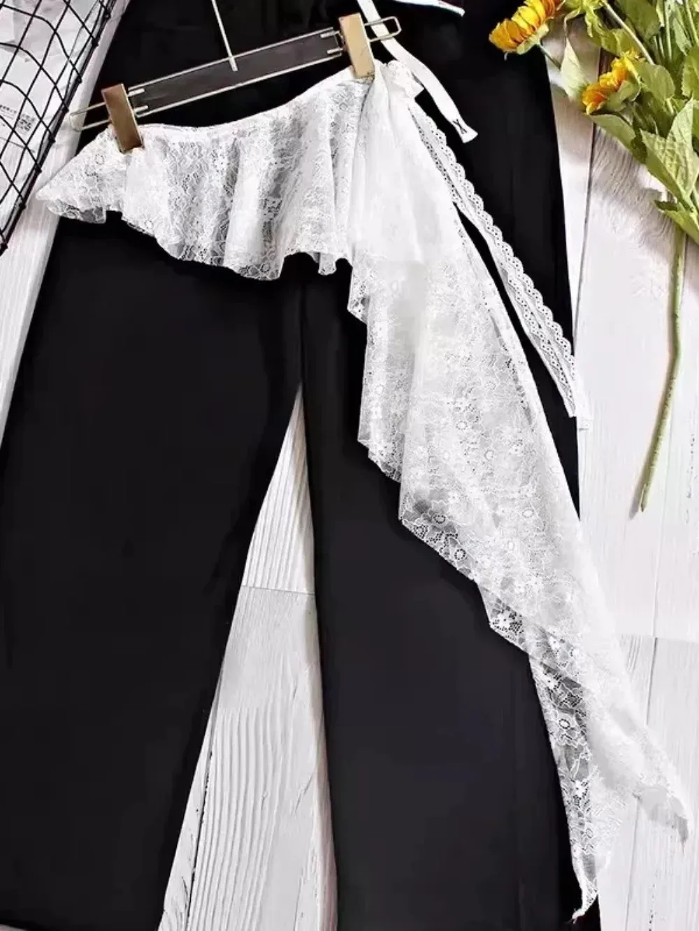 

Trendy Y2K Mini Skirt Female Lace Flower Embroidery High Waist Irregular Ruched See Through Lace Up Ruffle Street Daily Skirt