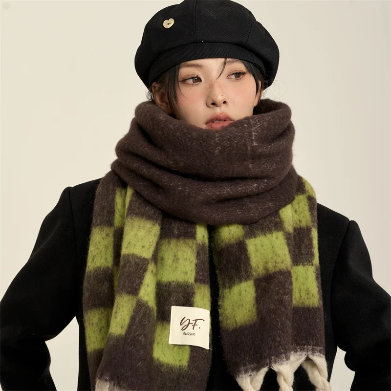 

목도리 Designer Brand New High Quality Scarf for Women Winter Korean Version Thickened Plaid Warm Neck Echarpe Hiver Femme Hot Sale