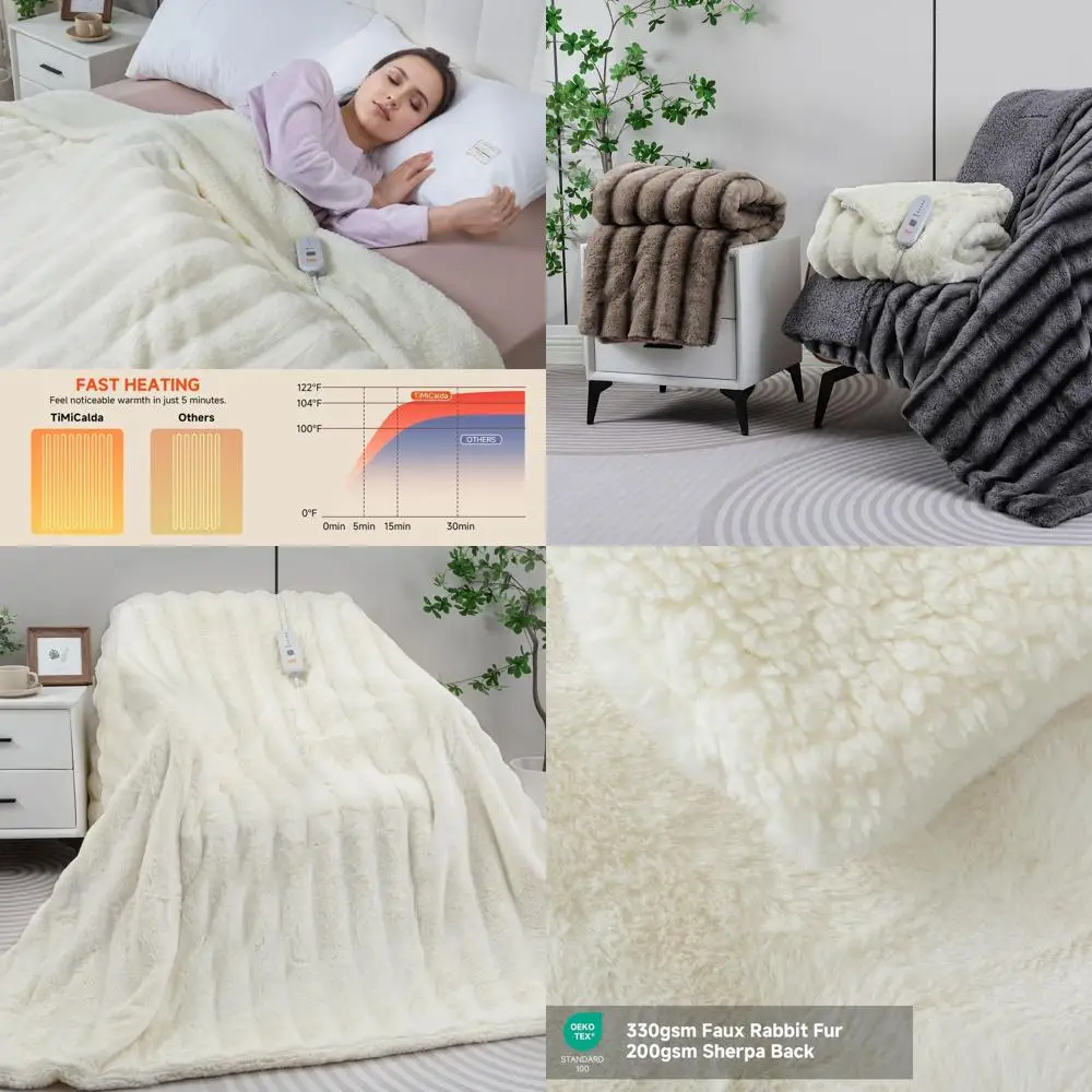 

Queen Size 84x90 Plush Faux Fur Electric Blanket with 5 Heat Settings and 10-Hour Auto-Off, Overheat Protection, Ideal for Cozy
