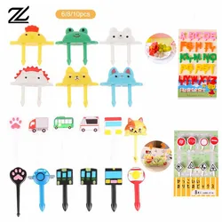 1set Cat Paw Car Frog Fruit Fork Mini Cartoon Children Snack Cake Dessert Food Fruit Pick Toothpick Bento Lunches Party