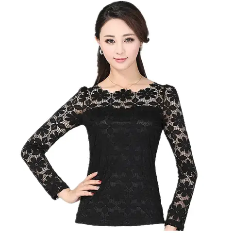 Ladies new fashion sexy slim blouse long-sleeved Lace shirt