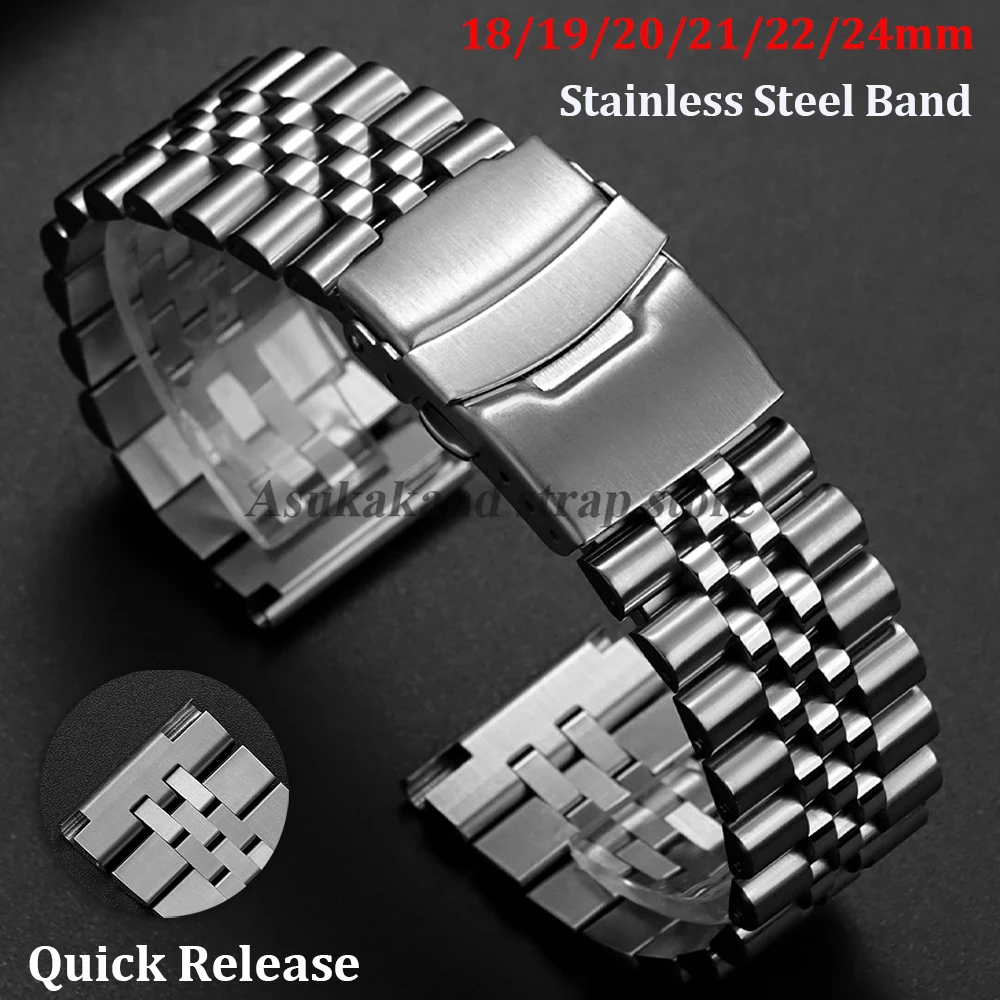 18mm 19mm 20mm 21mm 22mm 23mm 24mm prata extremidade reta pulseira de aço inoxidável para jubileu skx007/009 pulseira de metal pulseira masculina