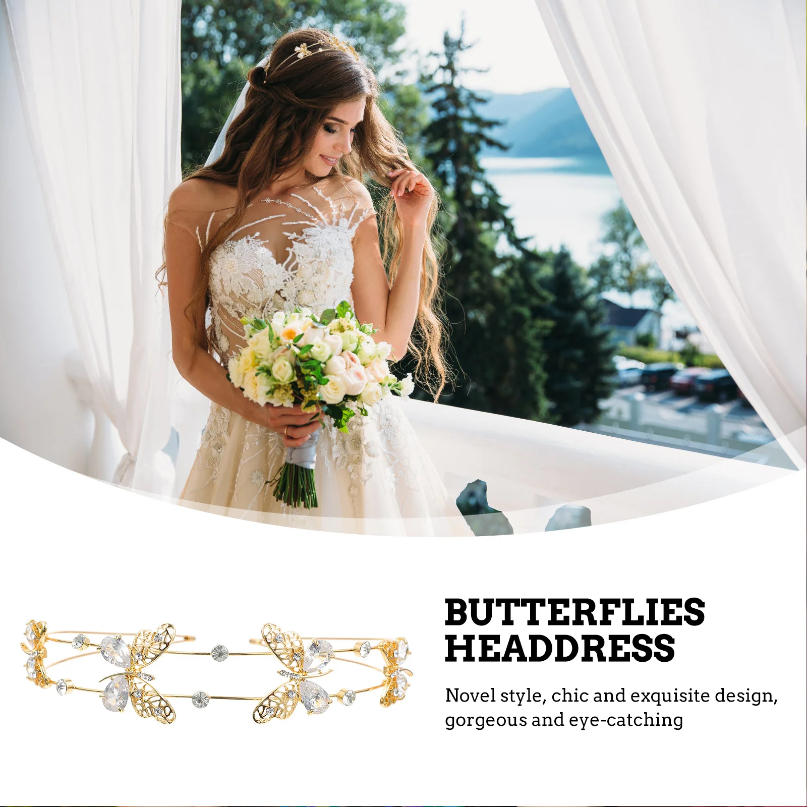 

Elegant Rhinestone Butterflies Hairband Double Band Wedding Party Headdress Girls Hair Accessory Women Headband