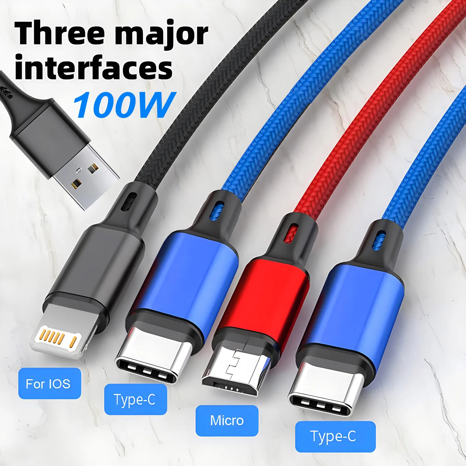 1/2/3pcs 4 in 1 Charger Cable For iPhone 15 14 13Pro Max Mini 3 in 1 Micro USB Type C Fast Charging Cable for iPhone Huawei