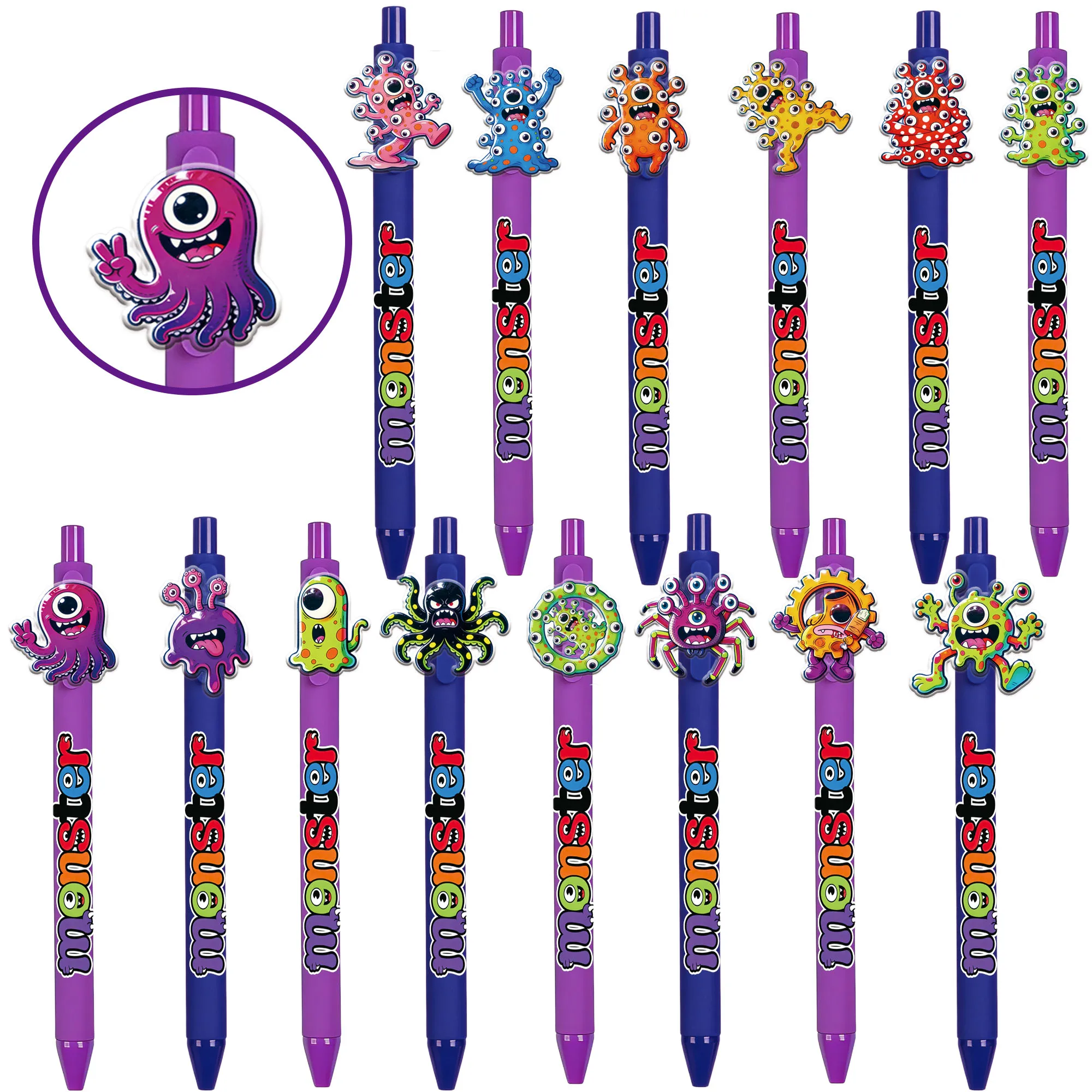 

Набор из 15/18 шариковых ручек с креативным дизайном в стиле монстров, персонализированная серия «Вирус», подарочная ручка для студентов, для письма и подписи