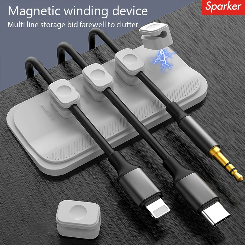 Sparker Magnetic Mouse Wire Organizer Desktop Cable Clip Protector Cord Winder Row Plug Self-Adhesive Fixed Charging Line Holder