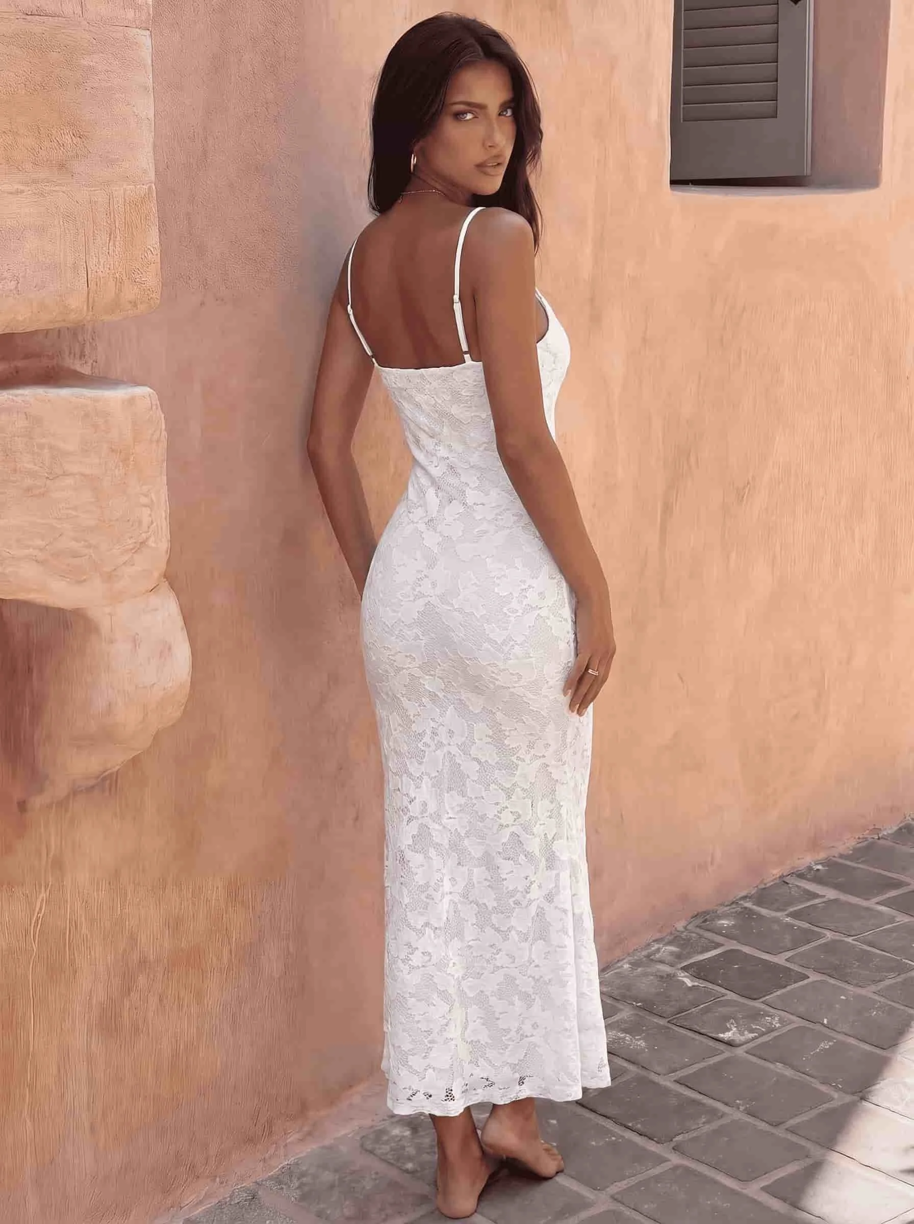 Bright Yellow Floral Lace Slip Maxi Dress Cowl Neck Ruffle Trim Bodycon Dress Summer Holiday Evening Cocktail Outfit