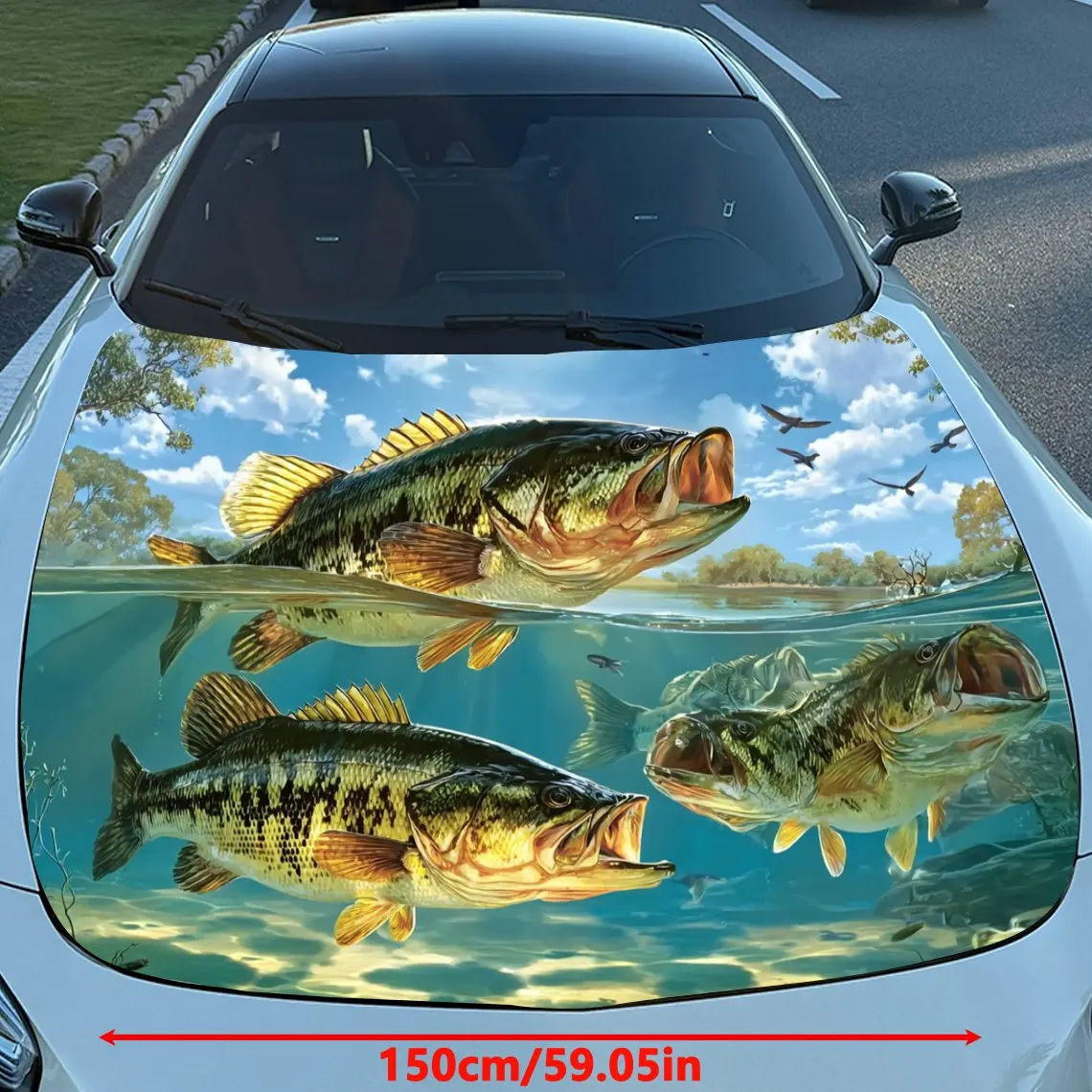 Fish Pattern Car Hood Sticker, Truck Pattern Decorative Film, Car Parts Gift, Suitable For All Vehicles, Multi-purpose Sticker