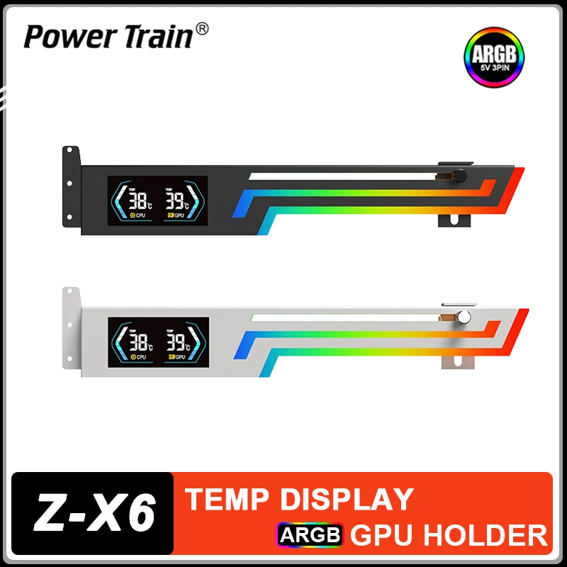 

Видеокарта Power Train Z-X6, кронштейн ARGB, дисплей температуры, компьютерная видеокарта, держатель VGA AURA SYNC