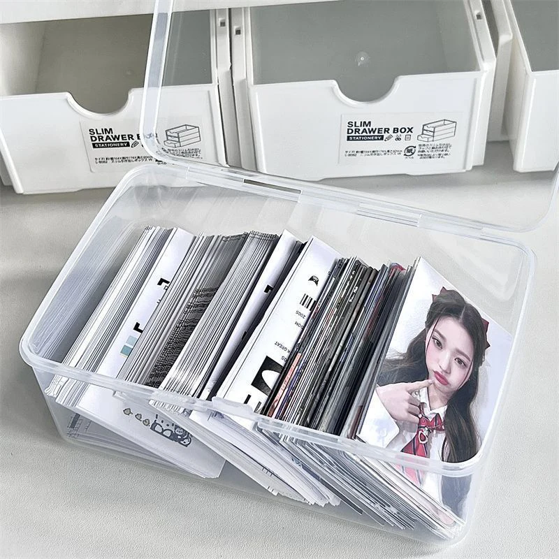 Cream Transparent Storage Box Flip Lid Desktop Organiser Photographic Card Storage Sort Hair Jewellery Jewellery Organiser