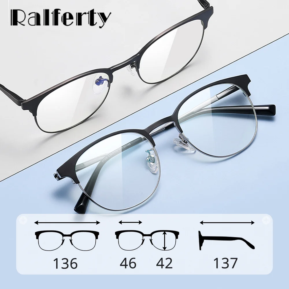 Ralferty Pure Titanium Glasses Men Optical Men's Eyeglasses Frame Round Spectacle 0 Diopter Myopia Optical Frames No Dioptric