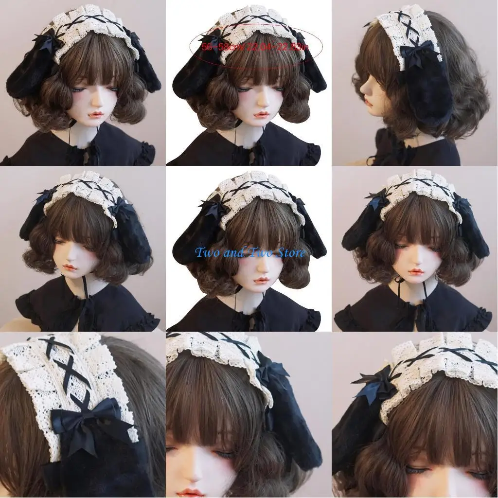 HX6F طوق شعر جميل على شكل أذن أرنب مع دانتيل مطوي لديكورات الحفلات التنكرية