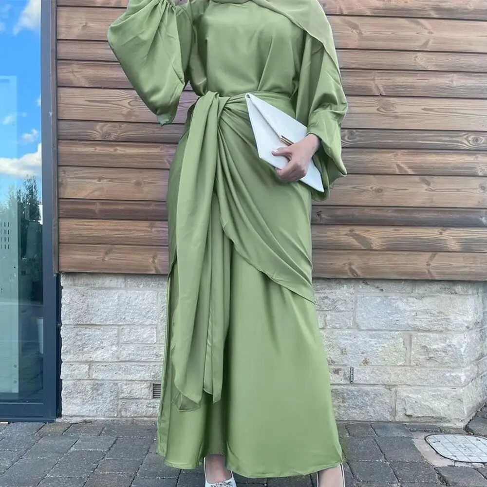 Fashion Muslim Kimono Abaya Cardigan Ramadan Dubai Turkey Eid Islamic Comfortable Two-piece Dress Set for Women