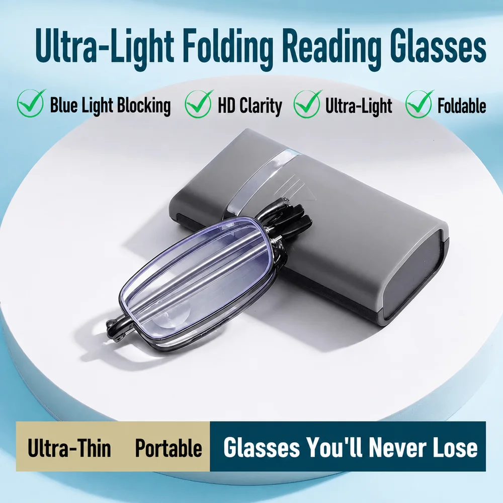 Ultra Light Foldable Blue Light Blocking Reading Glasses Portable Metal Frame HD Anti-fatigue Presbyopia Glasses 0+1+1.5+2.0+2.5