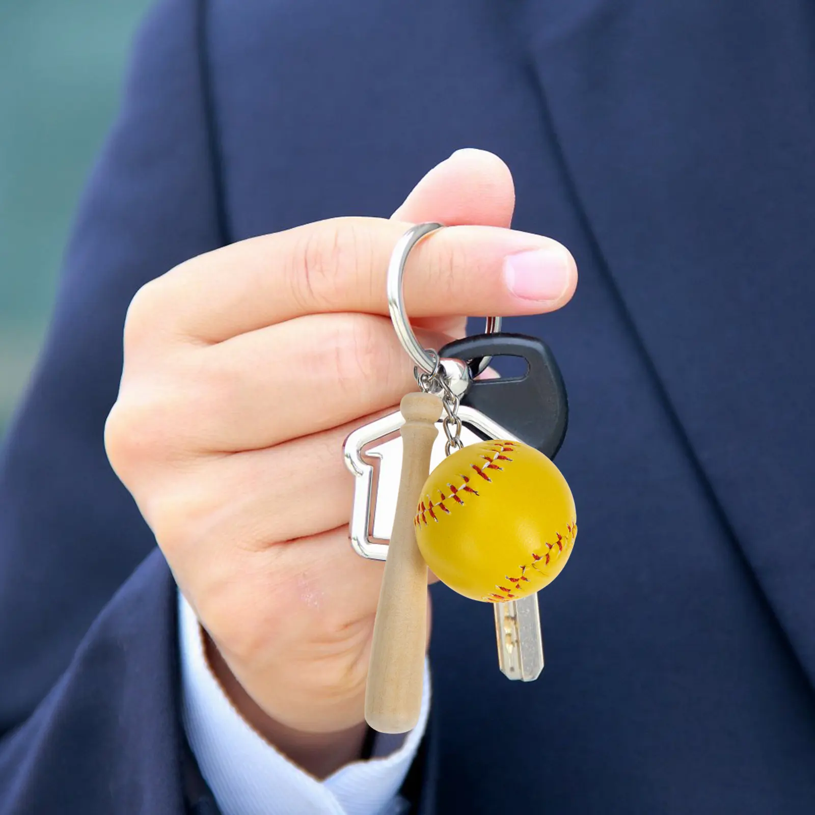 6Pcs Wooden Baseball Bat And Keychain For Key Decoration Fan Baseball Design Lightweight