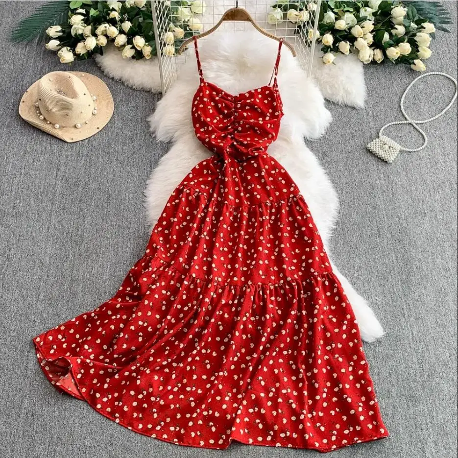 Boho mujer verano elegante estampado floral plisado maxi vestido largo casual sexy correa de espagueti vestido de fiesta elegante túnica vestidos de playa