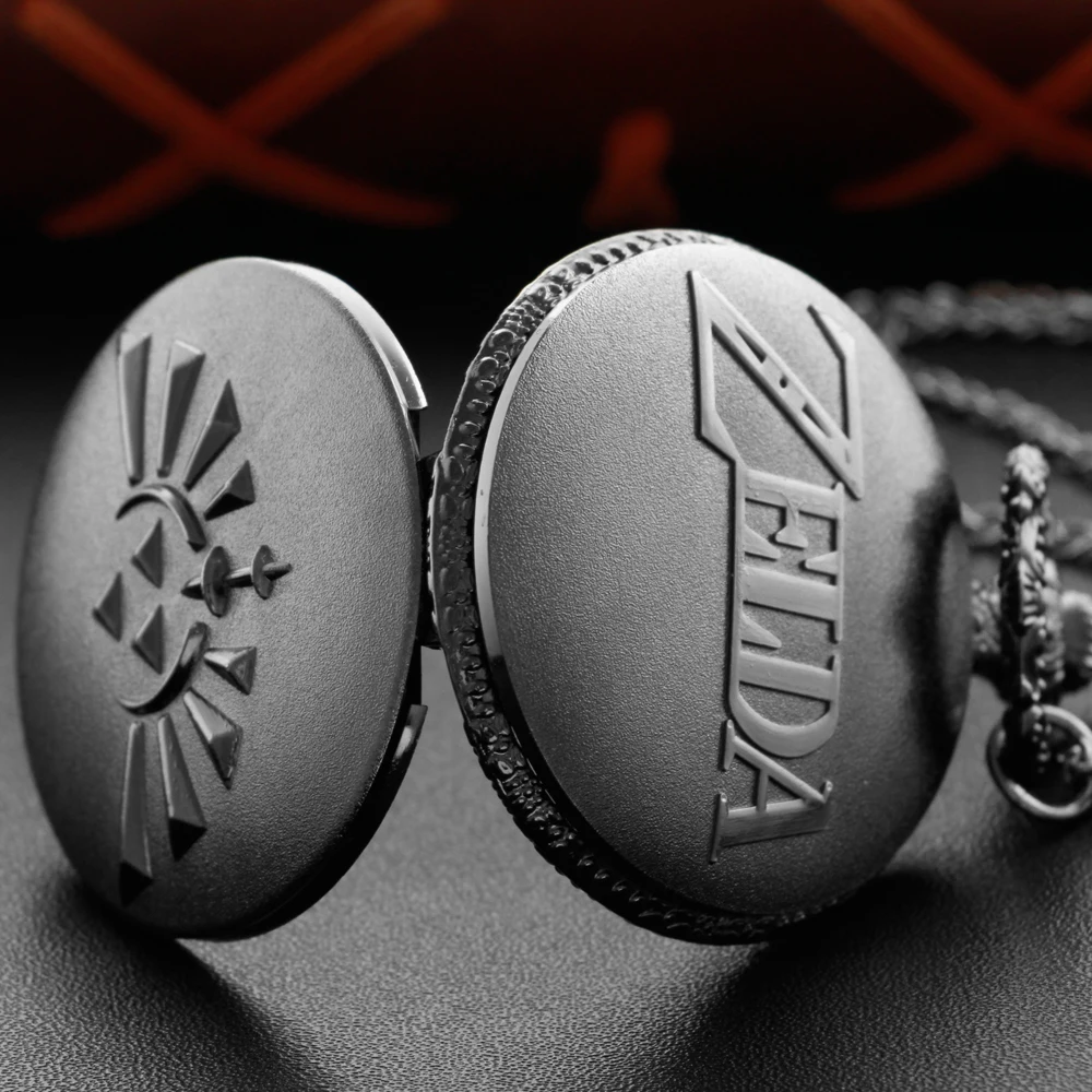 Zelda Stone Swordsman Black Fashion Quartz Pocket Watch with Chain Pendant Necklace Trinkets Festivals Holiday Best Gift