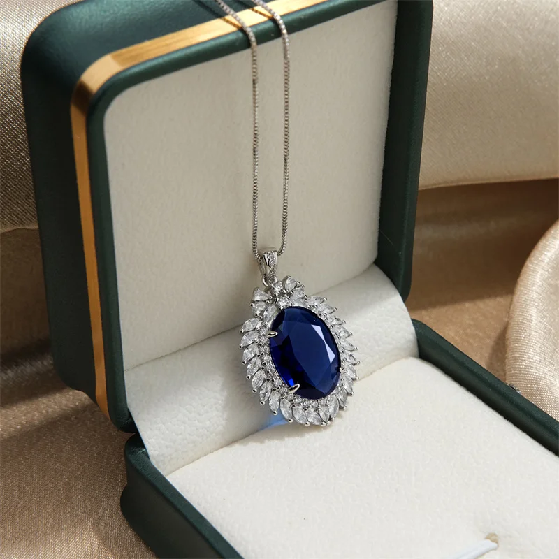 

Высококачественный хрустальный кулон в форме яйца, женские аксессуары-колье, красивое ожерелье с синим камнем, женские украшения с полными камнями
