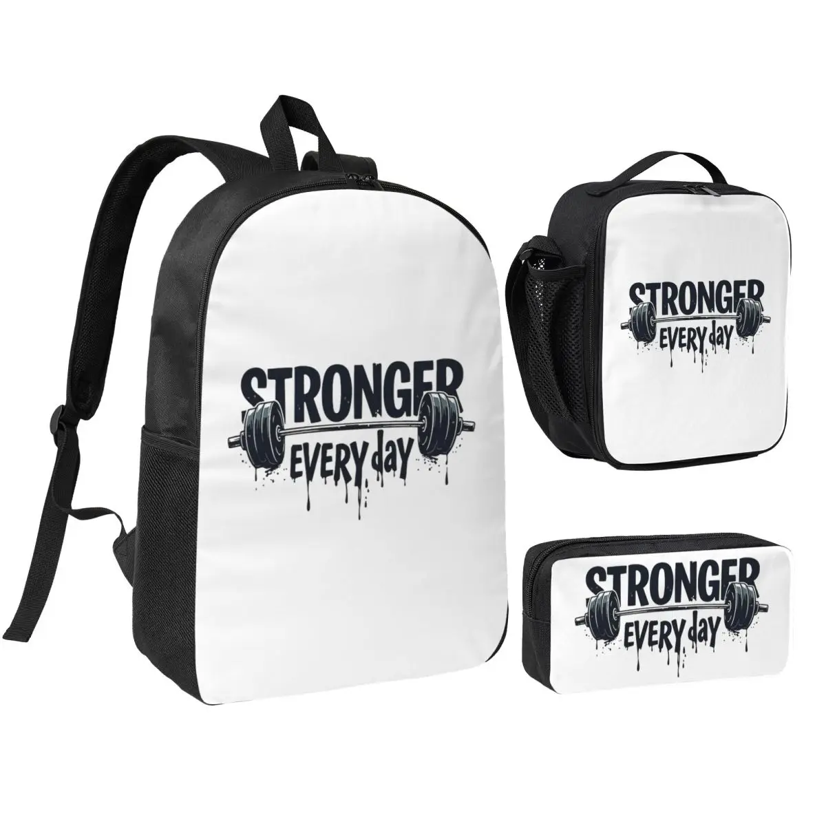 Gym Sport Bodybuilding Workout Motivational Quote Backpack BookBag School Bag Shoulder Bags 3ps Insulated Lunch Bag Pencil Case