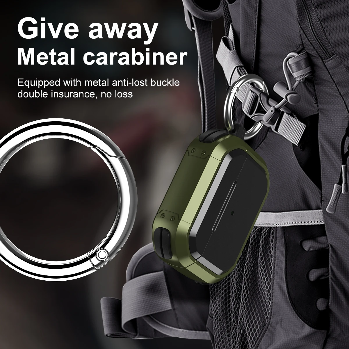 حافظة لجهاز Airpods Pro 2 مع سلسلة مفاتيح حلقة تسلق درع وعرة من البولي يوريثان واقي لجهاز airpods Pro 3 حافظة لجهاز airpod Pro 2 للرجال