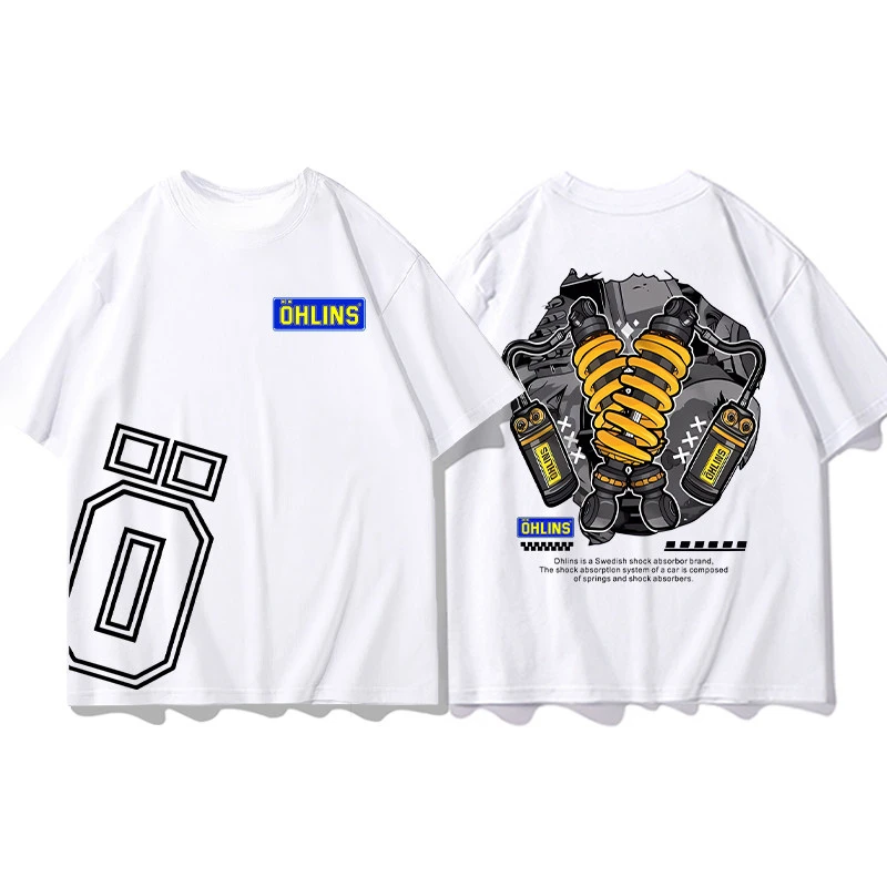2026 Summer OHLINS White T-shirt Collection Motorcycle Shock Absorber Print Short Sleeve T-shirt Racing Fan Clothes