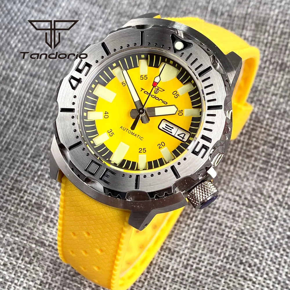 

Tandorio 42mm 20Bar Monster Dive Case NH36A Men's Automatic Watch AR Sapphire Glass Luminous Dial Week Date Display Rubber Strap