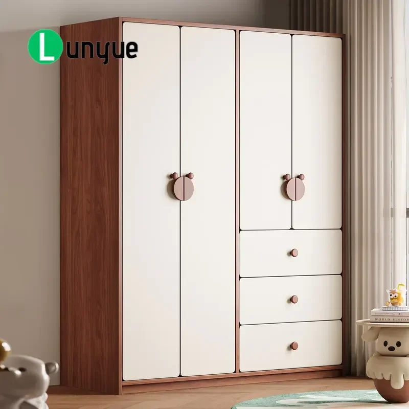 All Solid Wood Children Wardrobe Double Door Modern Simple Oak Drawer Type Multi Functional Storage Cabinet Household
