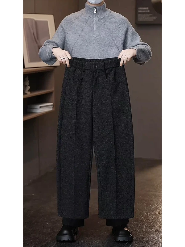 

Мужские брюки из шерстяной смеси Deep ey, свободные, прямого кроя, с широкими штанинами, зимние, утепленные, повседневные, длинные.