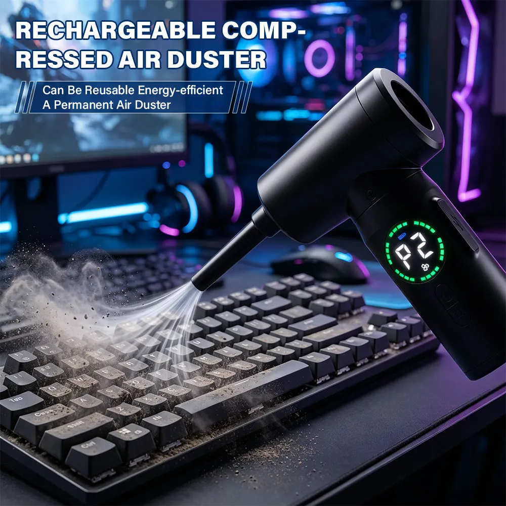 2 In 1 Cordless Air Duster Vacuum Cleaner Rechargeable Compressed Air Blower For Keyboard Computer Car Home Sofa
