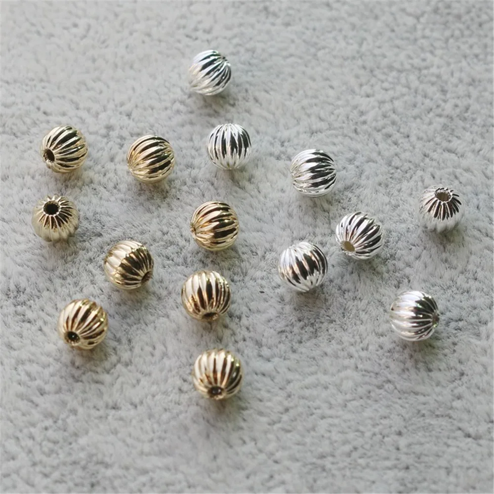 10PCS 14K Gold-Color Round Beads, Hollow Melon Beads, Pumpkin Beads, Handmade Materials, Loose Bead, DIY, Color-Changing