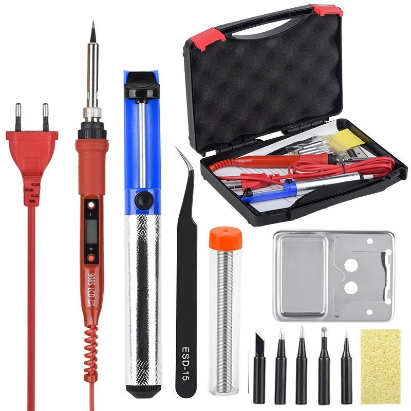 JCD Adjustable Temperature LCD Soldering iron kit box 110V 220V 80W Solder welding tools soldering tips Desoldering Pump Heater