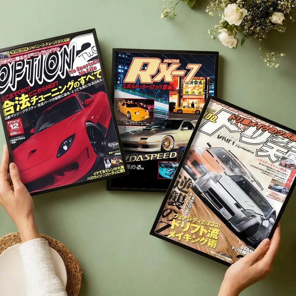 Retro GTR JDM Racing Magazine Vintage Poster Decorative Wall Art Stickers Mural Photo Print for Home Living Room Hallway Decor