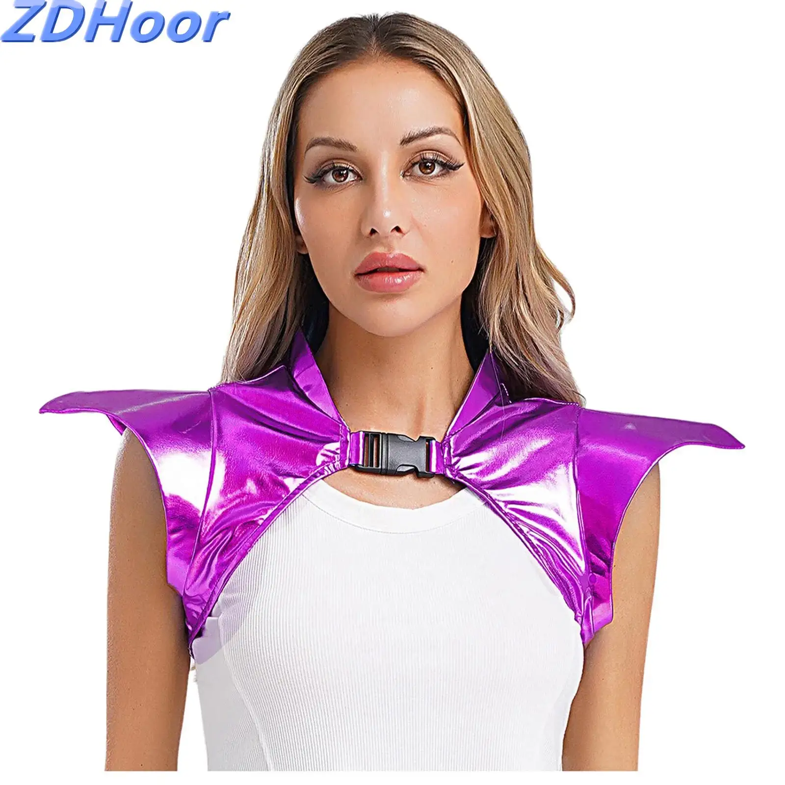 

Women Shiny Metallic Gothic Armor Alien Robot Astronaut Shrug Crop Top Steampunk Gothic Shoulder Epaulet for Halloween Role Play