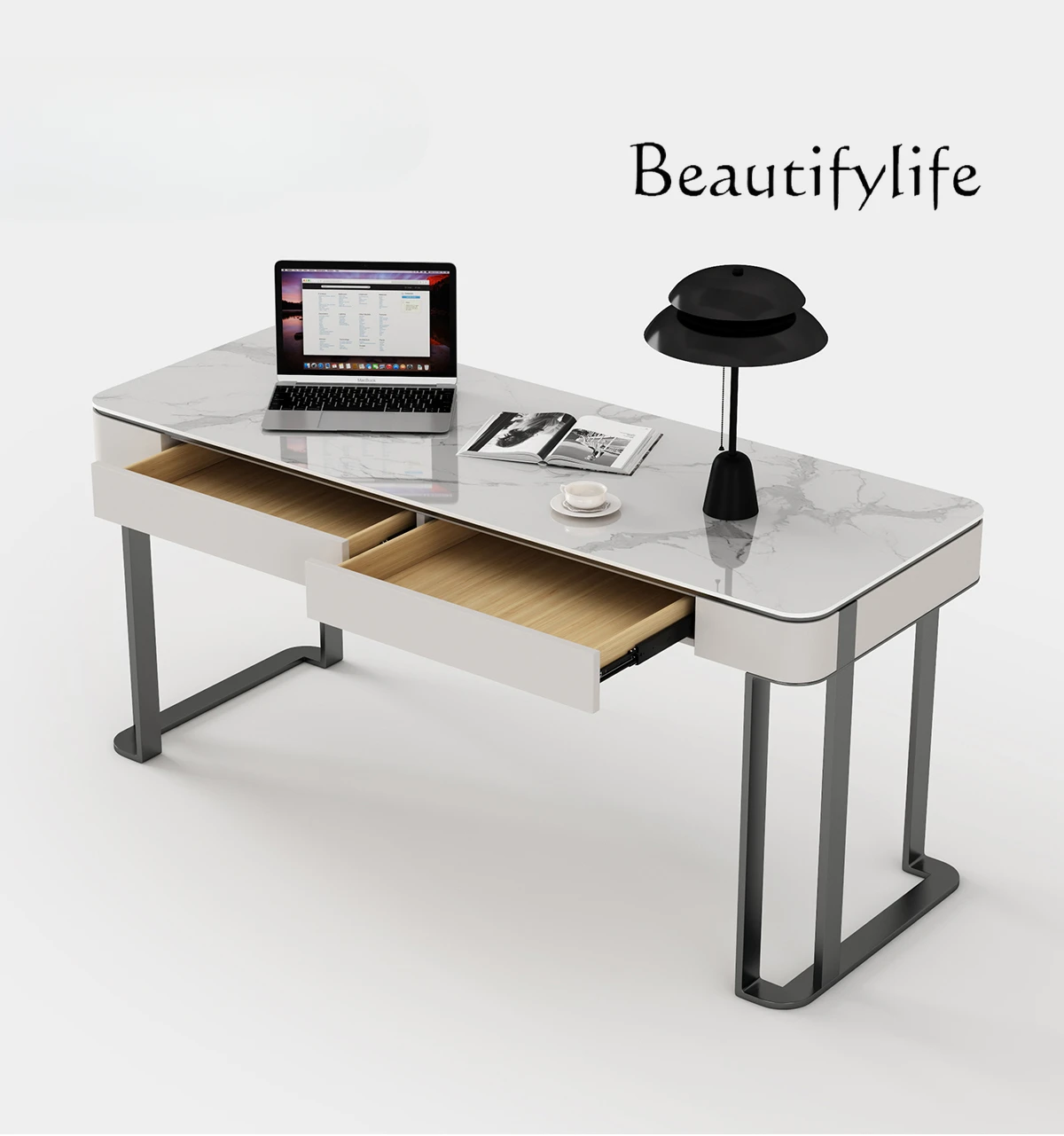 

Italian minimalist small apartment rock slab study desk | light luxury simple computer office desk