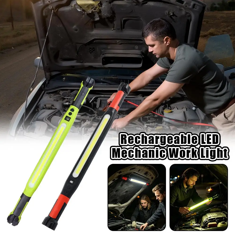 

Magnetic LED Work Light, Rechargeable Mechanic Lamp with Hook, Portable COB Flashlight for Auto Repair & Outdoor Camping
