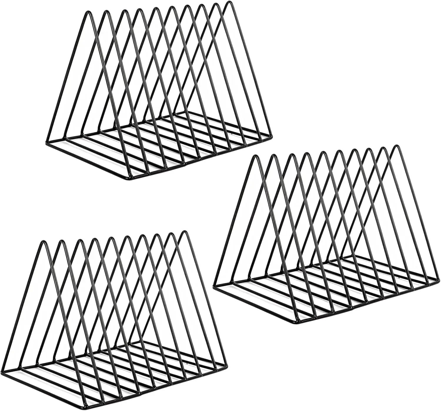 

9-Slot Metal Magazine Album Display Rack, Triangle Desktop File Organizer for Home Office, Black Pack of 3