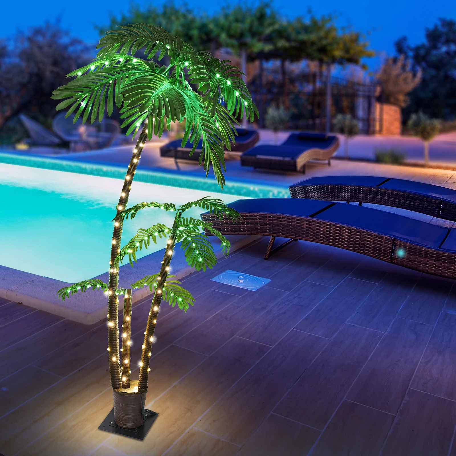 Palmera Artificial con luz Solar para decoración navideña, 6 pies, LED, Tiki Bar