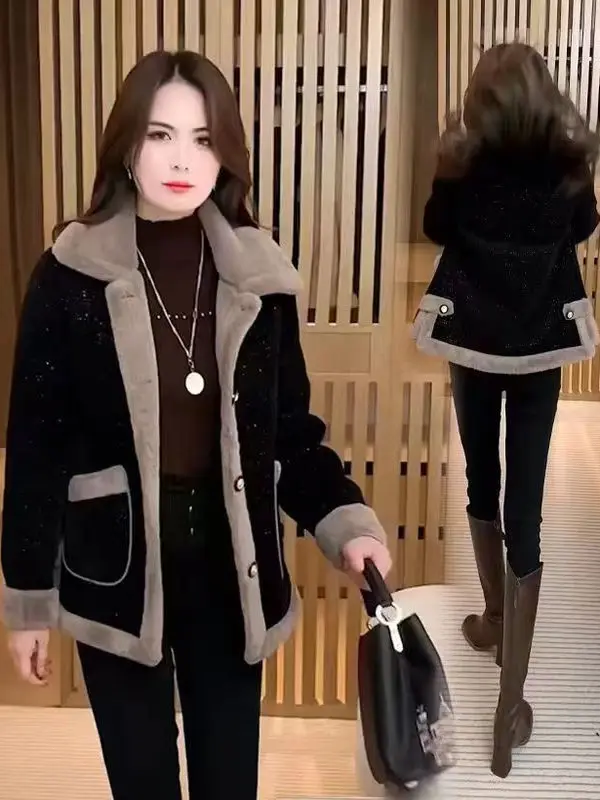 

Faionable ort Padded Fce Women's Jaet Loose Slimming Winter Outerwear Korean Sle High Waist Long Sve Cardigan