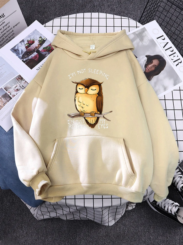 

I'm Just Resting My Eyes Owl Women Clothing Comfortable Trendy Pullover Cartoons Hip Hop Hoodies Casual Fleece Hooded For Female