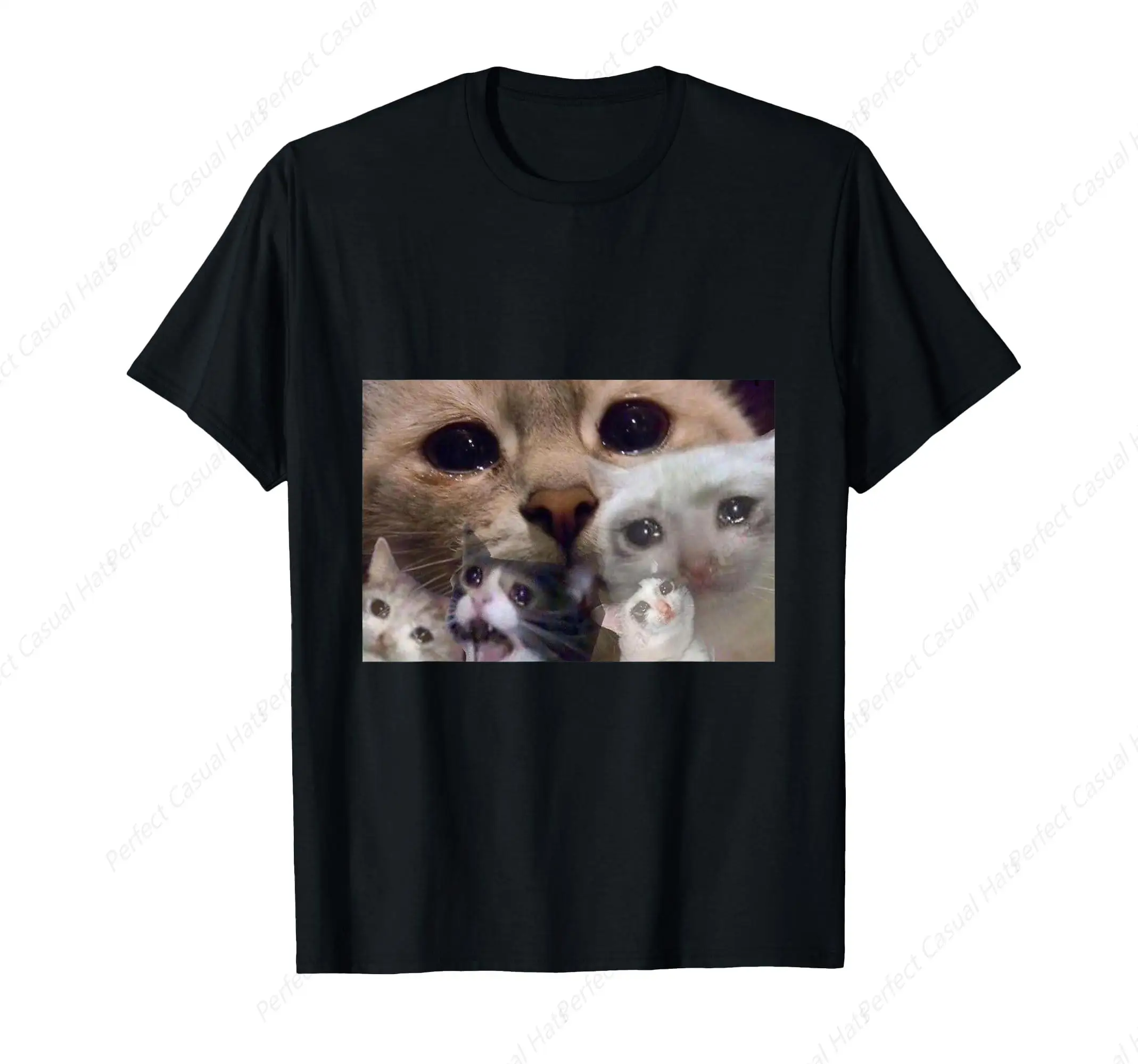 

Crying Cat meme Shirt Sad cat T-Shirt Free Style Lover Tee Tps High Quality Cotton Shirt