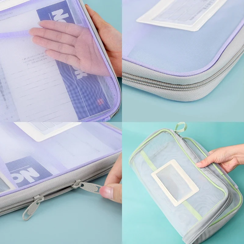 A4 Schreibwaren Lagerung Tasche Doppel-schicht Mesh Zipper Tasche Große Kapazität Organizer Ordner Schule Bürobedarf Schreibwaren Tasche