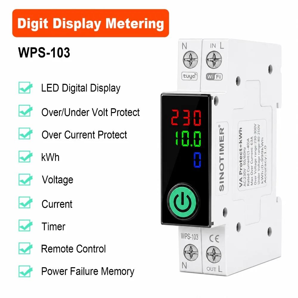 63A WIFI Smart Energy Meter kWh Metering Monitoring Timer Switch Tuya Remote Voltage Current Protector Circuit Breaker Relays