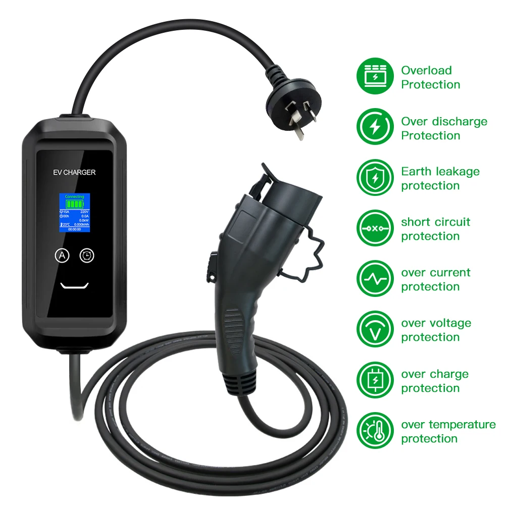 Isigma EV Charger 8A 10A 13A 15A 3.3KW Adjustable Type1 J1772 Type 2 IEC62196-2 Level2 Electric Vehicle Charger With AU NZ Plug