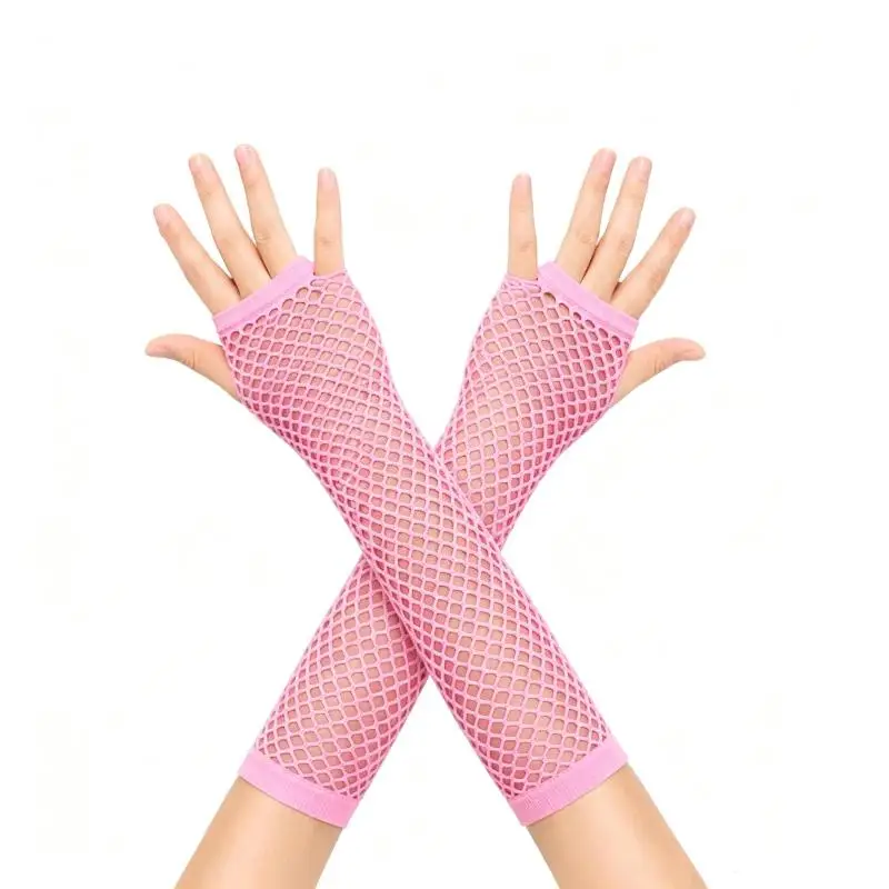 Schwarze, fingerlose, lange Handschuhe aus Netzstoff, weich, elastisch, sexy, ideal für Halloween, Cosplay, Punk-Partys und Bühnenauftritte. – Detail 4